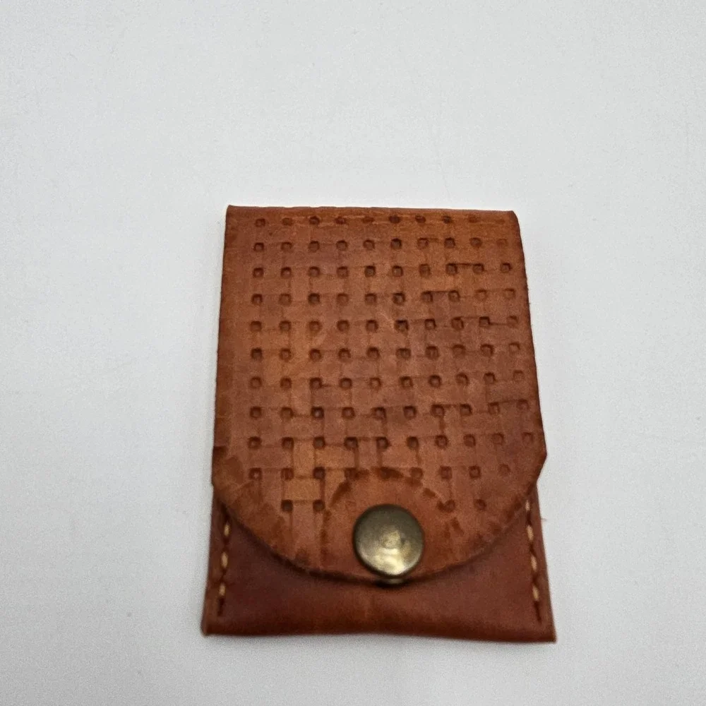 Handmade‎ Leather Card Holder Wallet Turtle Embossed Snap Closure Sm Coin Pouch